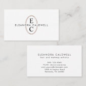 Carte De Visite Deux Initiales Monogramme Logo Rose Or Oval Blanc (Devant / Derrière)
