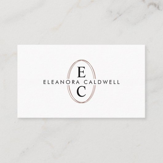 Carte De Visite Deux Initiales Monogramme Logo Rose Or Oval Blanc (Devant)