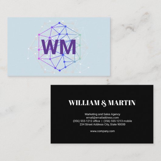 Carte De Visite Deux monogrammes initiaux | Forme Abstraite géomét (Devant / Derrière)