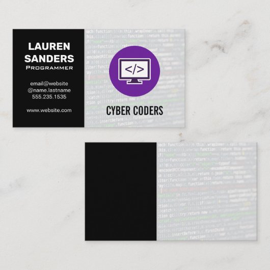 Carte De Visite Développeur logiciel | Code de programmation (Devant / Derrière)