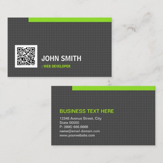 Carte De Visite Développeur Web - Code QR de grille de simplicité (Devant / Derrière)