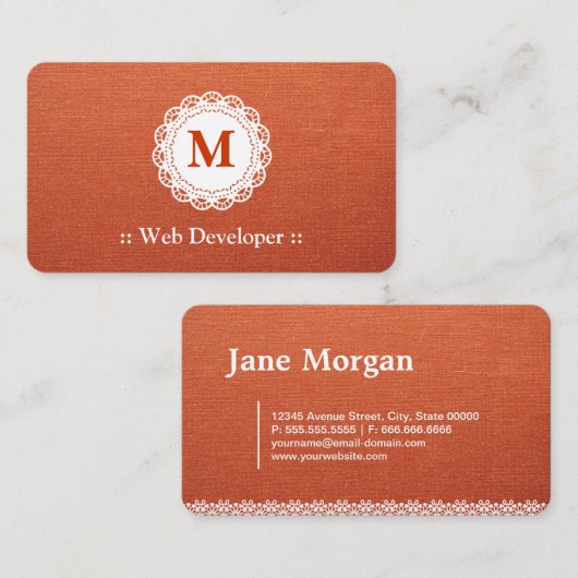 Carte De Visite Développeur Web - Élégant Monogramme dentelle (Devant / Derrière)