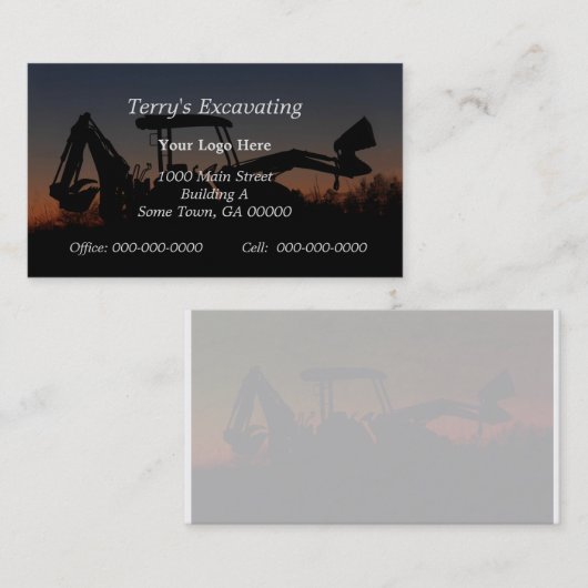 Carte de visite d'excavatrice (Devant / Derrière)