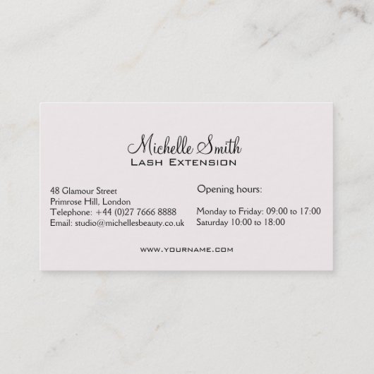 Carte de visite d'extension d'ouverture de l'oeil  (Dos)