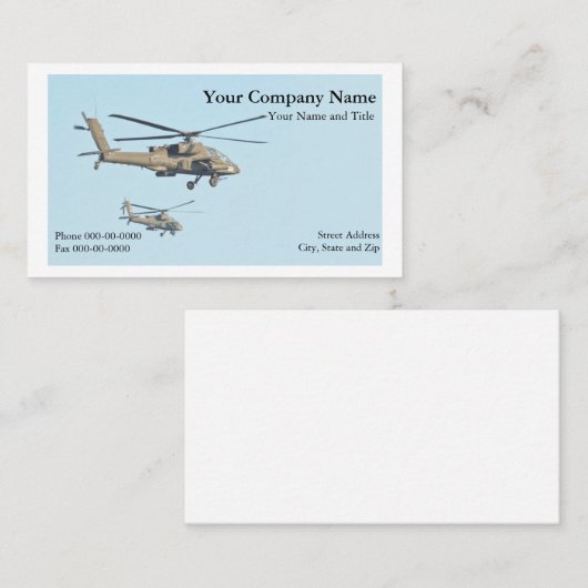 Carte de visite d'hélicoptère militaire (Devant / Derrière)
