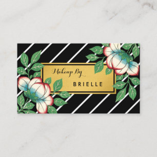 Carte De Visite Diagonal Stripes Floral Faux Gold Maquillage Artis