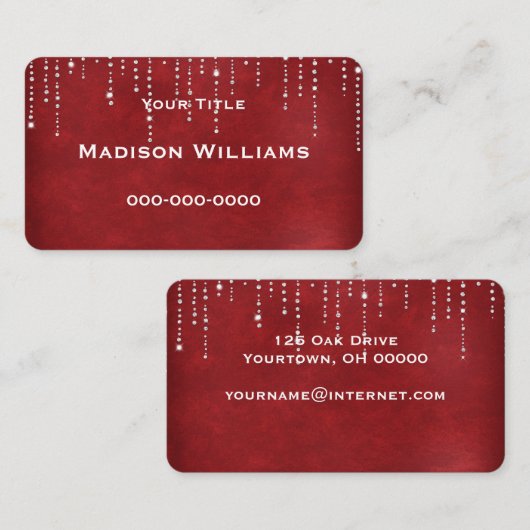Carte De Visite diamant bling sur rouge (Devant / Derrière)