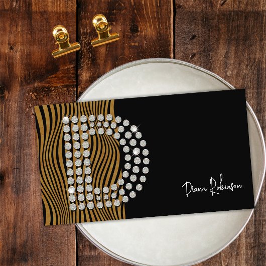 Carte De Visite Diamant d'or noir initial D Monogramme des médias 