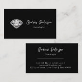 Carte De Visite Diamant sur arrière - plan noir avec script argent (Devant / Derrière)