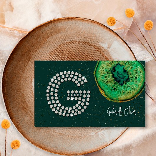 Carte De Visite Diamants Agate Émeraude Monogramme Lettre Initiale