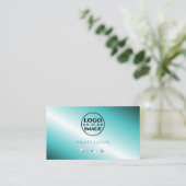 Carte De Visite Diamants argentés Turquoises élégants avec logo (Debout devant)
