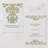 Carte De Visite Diamants Blanc & Or Motif Floral Damas (Devant / Derrière)