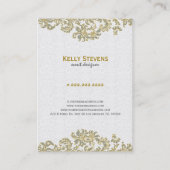 Carte De Visite Diamants Blanc & Or Motif Floral Damas (Dos)