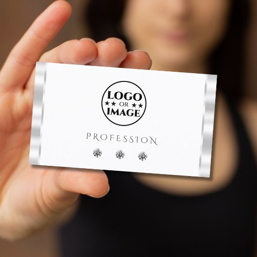 Carte De Visite Diamants brillants blancs argentés avec logo