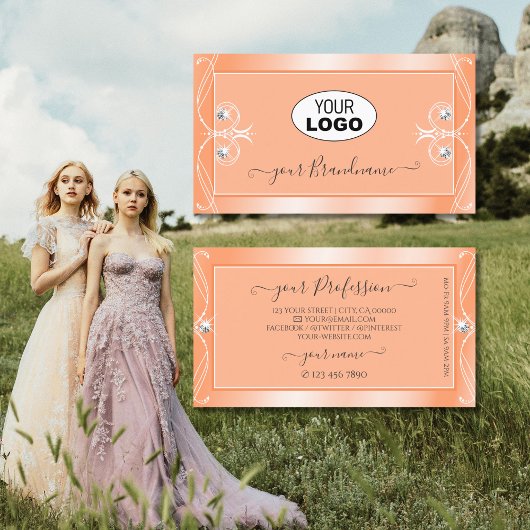 Carte De Visite Diamants brillants brillants de pêche avec logo Or