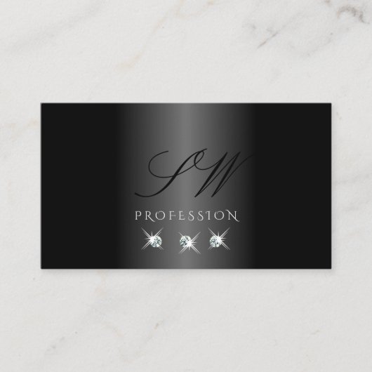 Carte De Visite Diamants brillants noirs et blancs modernes Initia (Devant)