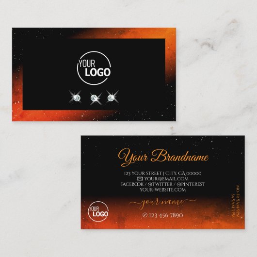 Carte De Visite Diamants brillants orange brillants avec logo (Devant / Derrière)