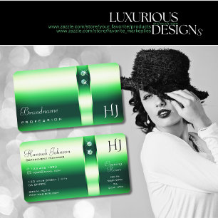 Carte De Visite Diamants de dégradé vert émeraude brillant Monogra