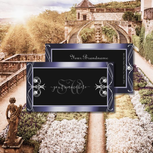 Carte De Visite Diamants d'étincelle noir orné de luxe Initiales