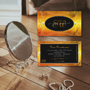 Carte De Visite Diamants d'étincelle orange noire Initiales
