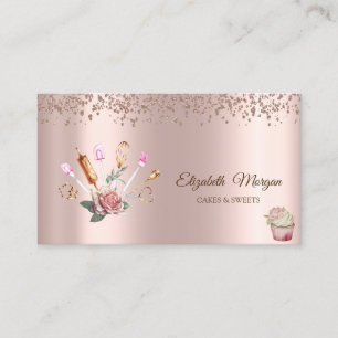 Carte De Visite Diamants d'or rose, Fleur, Outils de boulangerie C