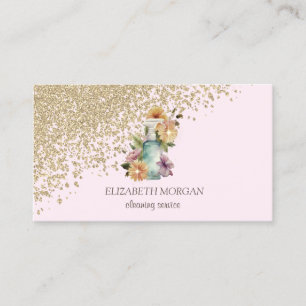 Carte De Visite Diamants d'or Spray Floral Bouteille rose