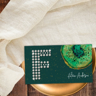 Carte De Visite Diamants Emerald Agate Lettre F initiale Monogramm