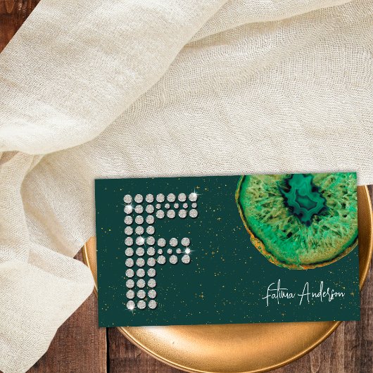 Carte De Visite Diamants Emerald Agate Lettre F initiale Monogramm