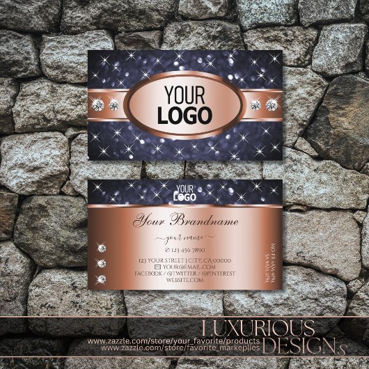 Carte De Visite Diamants et Logo de Parties scintillant rose Gold 