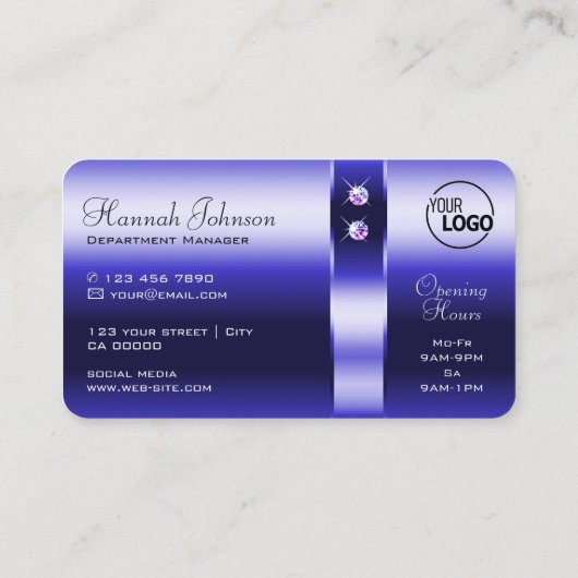 Carte De Visite Diamants et logo Royal Blue Gradient (Dos)