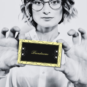 Carte De Visite Diamants étincelants à la crème noire ornementale 