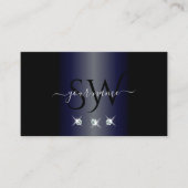 Carte De Visite Diamants étincelants bleu foncé et noir Monogramme (Devant)