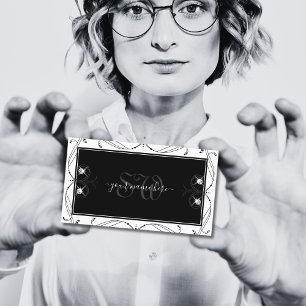 Carte De Visite Diamants étincelants noirs et blancs Monogramme Or