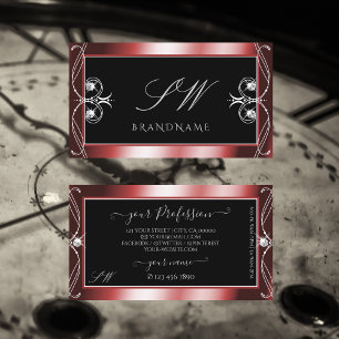 Carte De Visite Diamants étincelants noirs rouges brillants Monogr