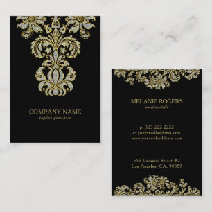 Carte De Visite Diamants & Or Floral Swirl Sur Noir