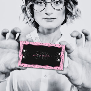 Carte De Visite Diamètre Chic rose Étincelant Initiales Ornat