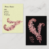 Carte De Visite DIAMOND FEATHERS MONOGRAM, rose, crème perle (Devant / Derrière)
