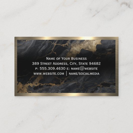 Carte De Visite Diamond Shine | Marbre noir | Métallique d'or (Dos)