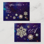 Carte De Visite DIAMOND STARS MONOGRAM, étincelles bleues (Devant / Derrière)