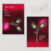 Carte De Visite DIAMOND TULIPS MONOGRAM, Red Burgundy Ruby Pearl (Devant / Derrière)