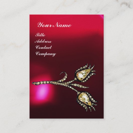Carte De Visite DIAMOND TULIPS MONOGRAM, Red Burgundy Ruby Pearl (Devant)