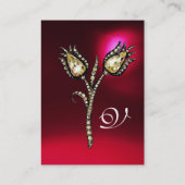 Carte De Visite DIAMOND TULIPS MONOGRAM, Red Burgundy Ruby Pearl (Dos)