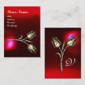 Carte De Visite DIAMOND TULIPS MONOGRAM, Red Burgundy Ruby Pearl (Devant / Derrière)