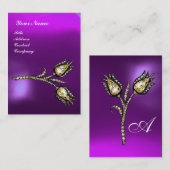 Carte De Visite DIAMOND TULIPS MONOGRAM, Violet Purple Pearl (Devant / Derrière)