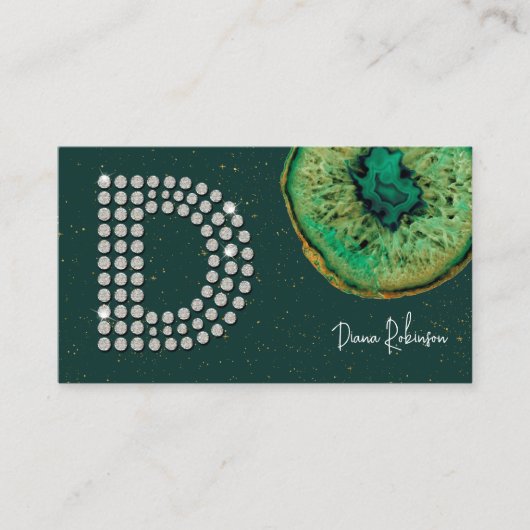 Carte De Visite Diamonds Emerald Agate Lettre D initiale Monogramm (Devant)