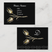 Carte De Visite DIAMONT TULIPS DAMASK MONOGRAM, noir & blanc (Devant / Derrière)