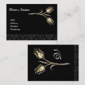 Carte De Visite DIAMONT TULIPS DAMASK MONOGRAM, noir & blanc (Devant / Derrière)