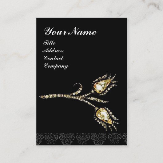 Carte De Visite DIAMONT TULIPS DAMASK MONOGRAM, noir & blanc (Devant)