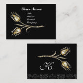 Carte De Visite DIAMONT TULIPS DAMASK MONOGRAM, noir & blanc (Devant / Derrière)