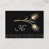 Carte De Visite DIAMONT TULIPS DAMASK MONOGRAM, noir & blanc (Dos)